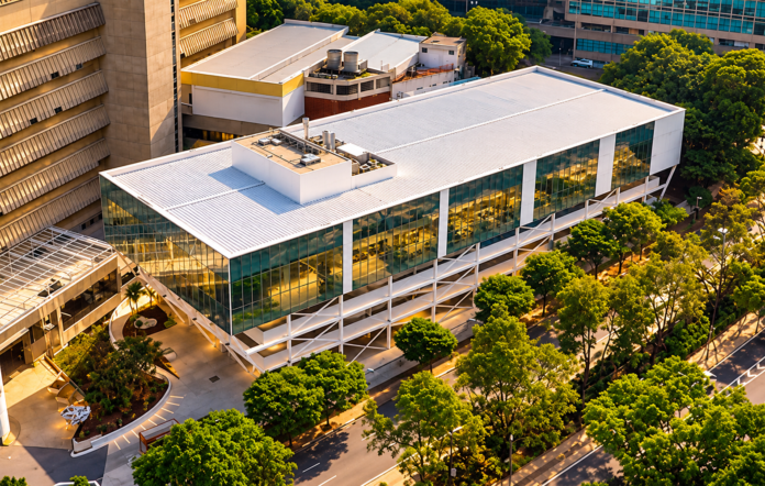 Sunlit Modern Campus Aerial View